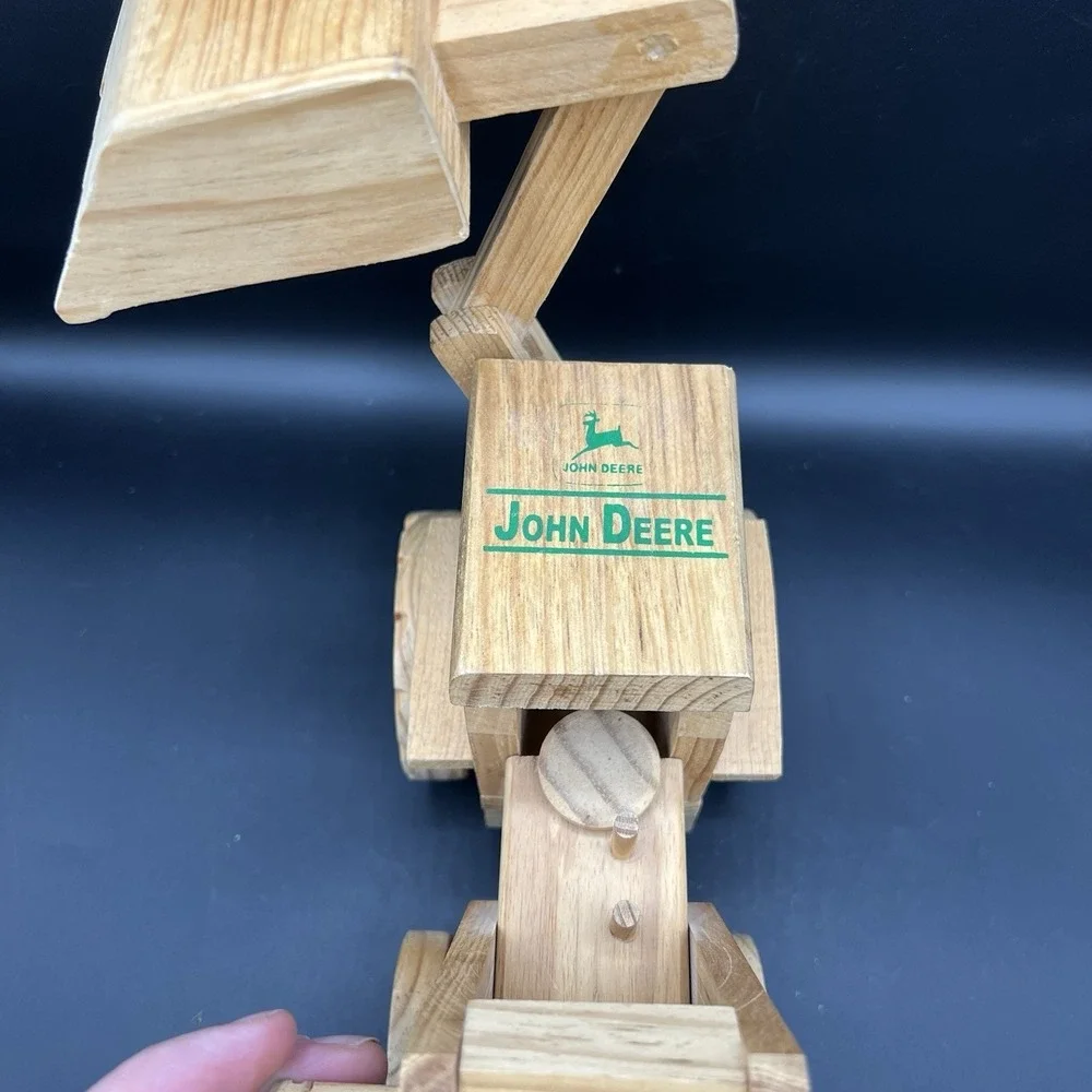 John Deere Wooden Toy Tractor Front Loader And Backhoe - Moving Parts